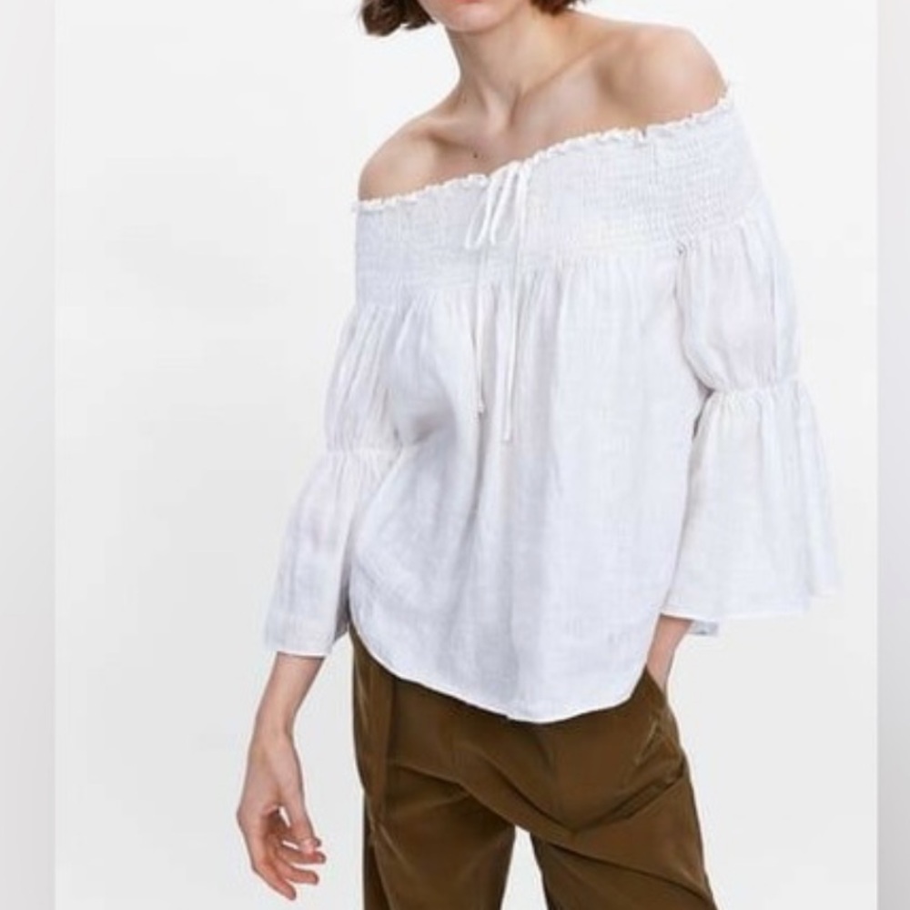 - COPY - Zara White Linen off the shoulder Top